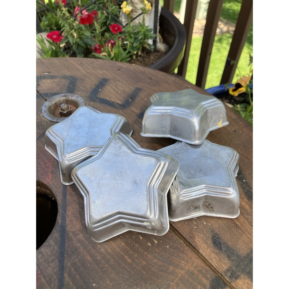 Vintage Aluminum Star Shaped Mini Tart Molds Baking Tins Set of 4 Made In USA